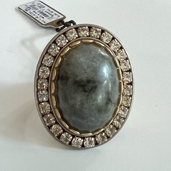 NWT Juicy Couture Labradorite & Faceted Crystal Oval 2-Tone Metal Statement Ring - Picture 5 of 8
